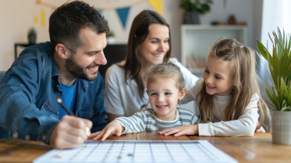 parent helping child with ADHD focus using visual tools at home